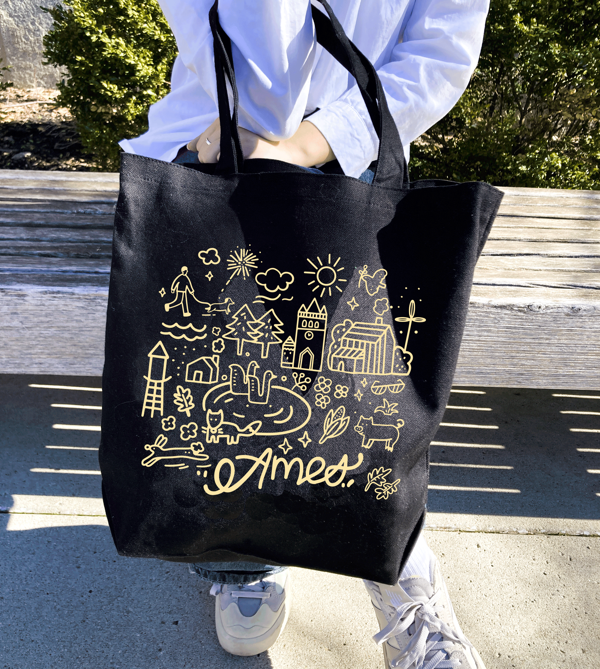Ames City Canvas Tote Bag (Black bag + Color font options)